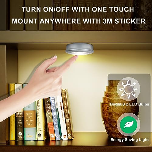 Image of LUXSWAY LED Puck Light, Ultra-Thin Touch Light, Battery Operated Tap Lights, Stick on Lights, Under Cabinet Lighting, Ideal for Kitchen Closets and Garage (Included 9 AAA Batteries, 3-Pack, White)