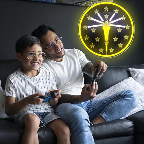 Image of Indiana State Neon Sign, LED Light Art Gift for Boys Girls, 12.6 x 12.6 Inches, Dimmable USB Powered Acrylic