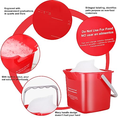 Image of 6 Pcs 6 Quart Cleaning Bucket Small Sanitizing Square Bucket Detergent Pail for Home Commercial Restaurant Kitchen Office School (Red, Green)
