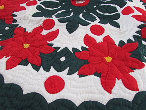 Hawaiian Quilt Shop Hawaiian Quilt 100% Hand Quilted/Hand Appliqued Christmas Tree Skirt 42 Inch thumb #1