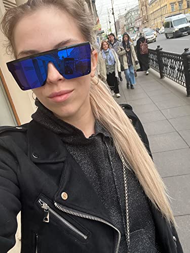 Image of FEISEDY Oversized Square Trendy Sunglasses Womens Mens Futuristic Flat Top Visor Shades UV400 B2470