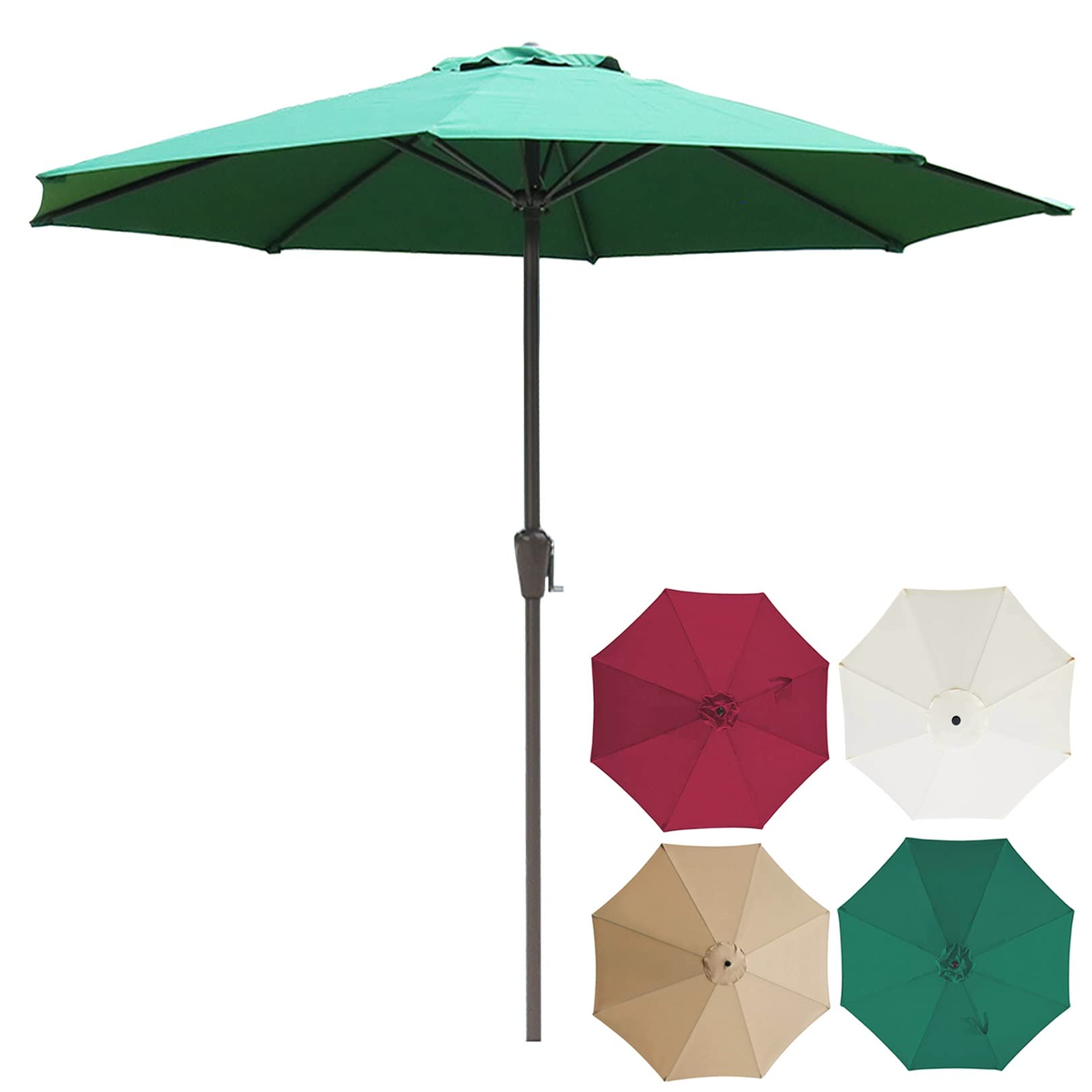 WDSOPK Parasols Patio Umbrella 10Ft Outdoor Garden Parasol Pool with Crank Sun Protection Ventilation,Outdoor Table Market 8 Sturdy Ribs Patio,Lawn Without B(Green-9ft)