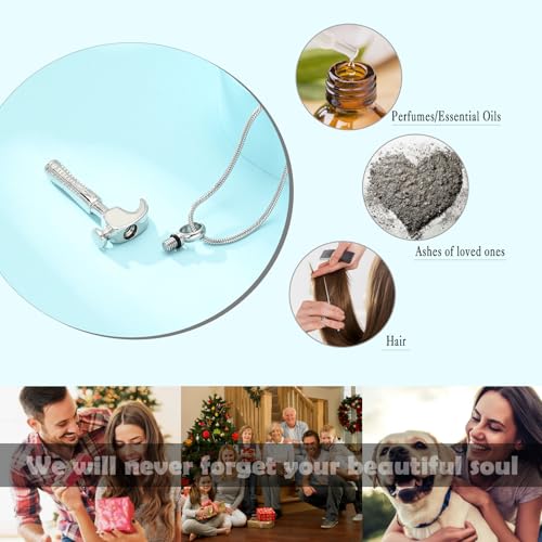 mingkejw Cremation Jewelry Hammer Urn Necklace for Ashes Stainless Steel Memorial Necklace Hammer Pendant Ash Holder Keepsake Jewelry with Filler Tool,Silver 1