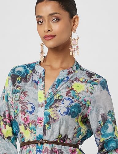 Image of BIBA Women Fit and Flare Below the Knee Rayon Flared Printed Dress