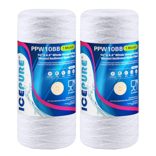 Image of ICEPURE 1 Micron 10 inch*4.5'' Whole House Sediment String Wound Water Filter Replacement filter for 84637, WPX5BB97P, PC10, 355214-45, 355215-45, WP10BB97P, WP5BB97P, 2 PACK