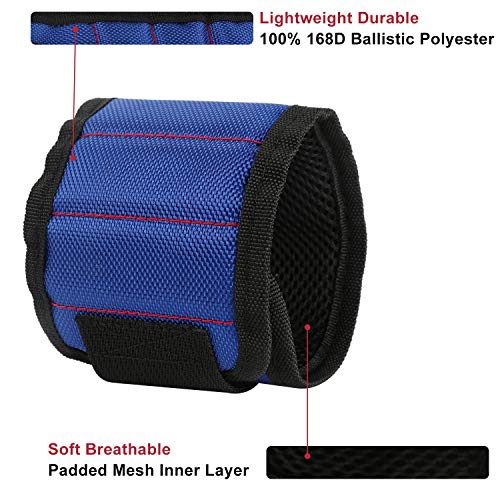 Image of Powerful Magnetic Work Storage Wristband adsorption kit with 6 Round Magnets for Strong Absorption, Suitable for Home Decoration Workers -Blue
