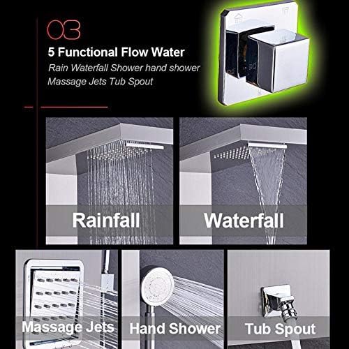 Columna de ducha con panel de lluvia, cascada y chorros de hidromasaje, grifo termostático con luz LED y pantalla digital de temperatura miniatura 2