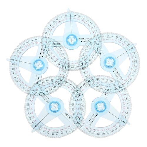 HONITANO 5個プラスチック製 全円量角器 スイングアーム付き 製図用定規 精密測定ツール 学校やオフィス向け