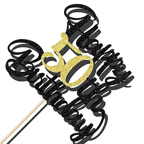 Image of 50th happy birthday cake topper happy birthday cake decoration party decoration gift plug-in photo props plug-in black gold glitter