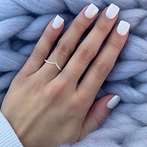 925 Sterling Silver Rings for Women Ladies Wedding Band V Shaped Heatbeat Pattern Cubic Zirconia Engagement Eternity Ring Thin Stackable Comfort Fit Size 4-124
