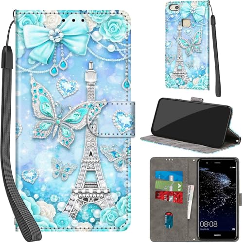 Cover per Huawei P10 Lite Custodia Cover Pelle Libro Portafoglio con Porta Carte Magnetica Protezione Antiurto Cuoio Flip Case Custodia Cover per Huawei P10 Lite, Torre