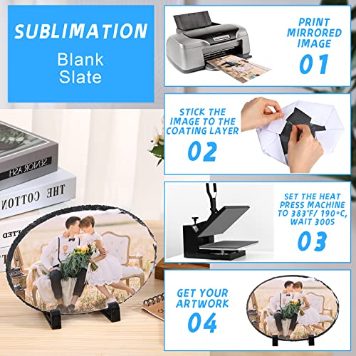 2 Pieces Sublimation Blank Slate Rock Stone Custom Stone Slate Photo Frame Heat Transfer Rock Picture With Display Stand Customized Oval Picture Frame For Desktop Diy Gift Decoration #TOP1