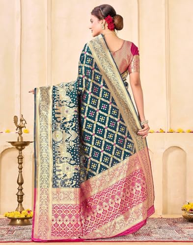 Image of SIRIL Women's Banarasi Soft Silk Blend Banarasi Jacquard Saree With Unstitched Blouse Piece