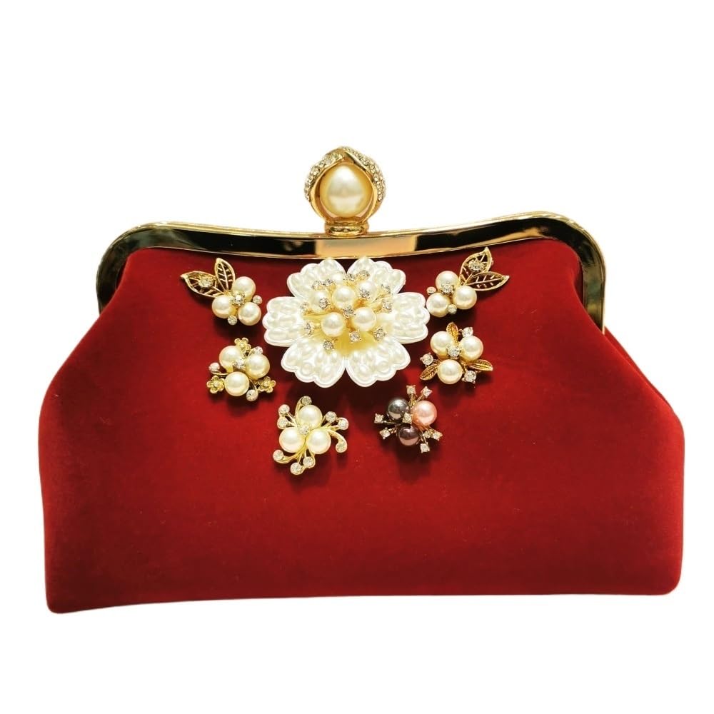 HUFFA Pochette da Sera in Velluto Borsa da Sposa Borsa da Sera a Mano Borsa da Donna Pochette (Color : Rosso)
