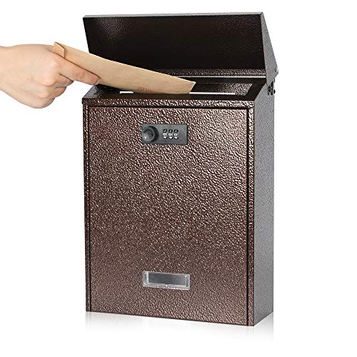 Kyodoled Mail Boxes with Combination Locking Wall Mount Mailbox Steel Cover Rust-Proof Metal