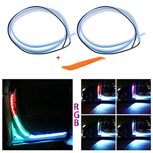 LECART 2Pcs RGB Car Door Warning Light Car Door Streamer Warning Light Auto Door Opening Warning Flashing Lamp Anti-Collision Strobe Strip Light Auto Interior Lights Car Door Decor Safety Led Light