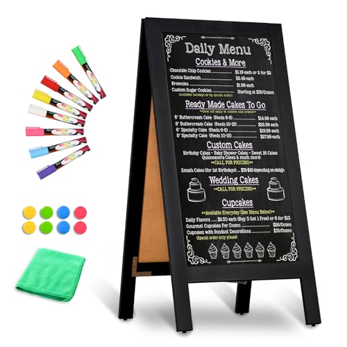 Amusight Wooden A-Frame Sign, Magnetic 40' X 20' Black Chalk Board Sign Board, Double-Sided Sandwich Board Signs Outdoor, Chalkboard Easel, Menu Board For Restaurant, Business Or Wedding