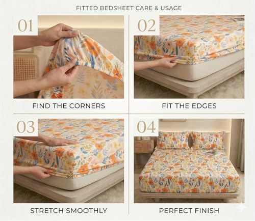 Image of VAS COLLECTIONS King Size Cotton Fitted Bedsheet (78 x 72 + 14 Inches) with Deep Pocket | 220 TC Soft Breathable Wrinkle Free Elastic Bed Sheet for King Mattress | (Beige)