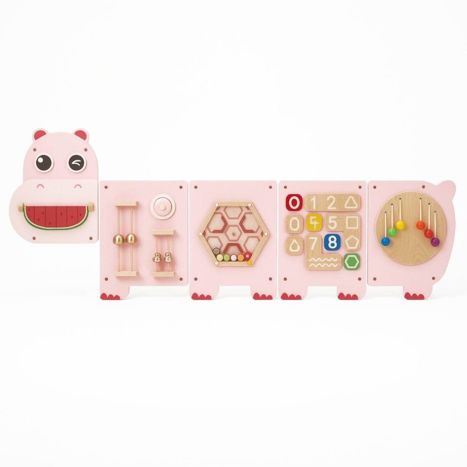 Kinder Wandpanel Motorikbrett Lernboard Aktivitätstafel Sensory Board aus Holz mit Schiebeelementen Perlen Zahnrädern, 6,5 Kg, Style to 1