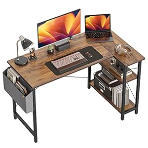 CubiCubi 40 Inch Small L Shaped Computer Desk with Storage Shelves Home Office Corner Desk Study Writing Table, Deep Brown