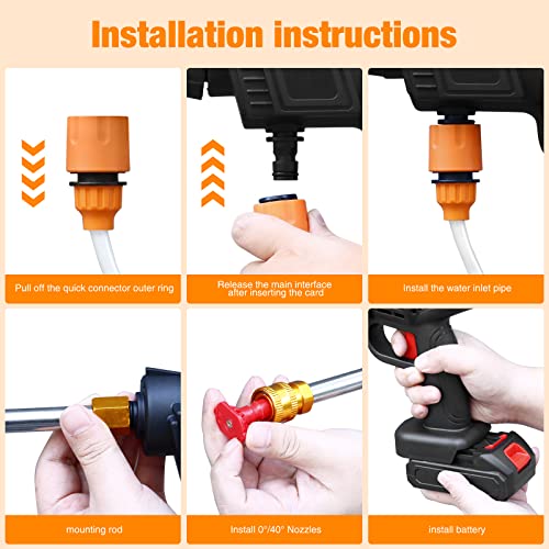 Cordless Power Washer, Portable Pressure Washer with Rechargeable 2 Batteries 5-in-1 Nozzle, Handheld High-Pressure Car Washer Gun for Home/Floor Cleaning & Watering/Washing Cars/Fences/Siding