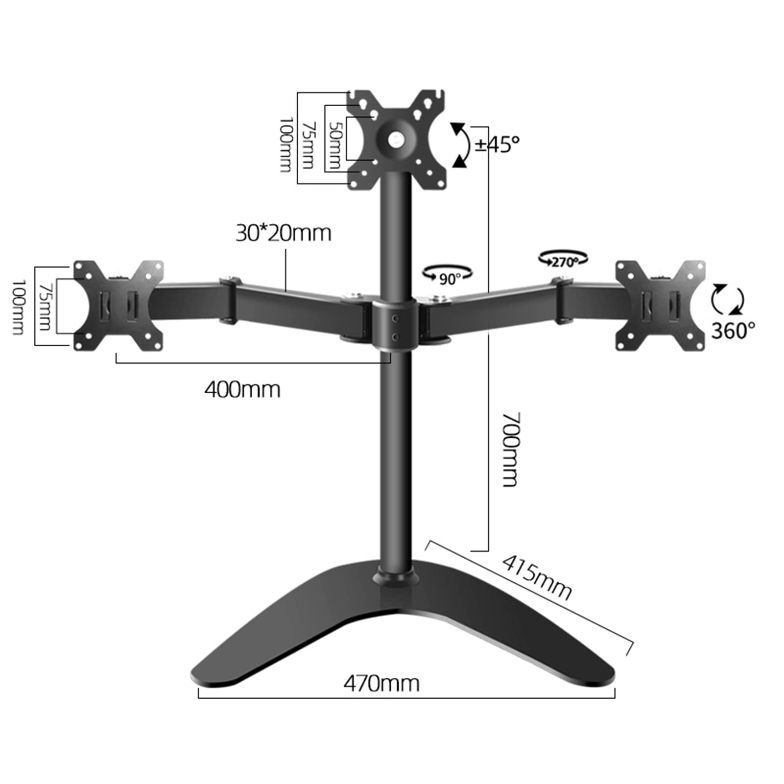 Soporte para TV Triple, Soporte De Escritorio para 3 Monitores con Capacidad para hasta 27 Pulgadas, Tres Brazos Ajustables De Alta Resistencia con Movimiento Completo.