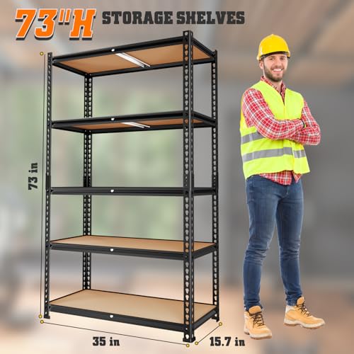 Image of LEVELEVE 5-Tier Storage Shelving Unit, Metal, for Kitchen, Garage, Laundry Room, Adjustable, 34 inch L x 16 inch W x 72 inch H, Rectangular, 1 Pack