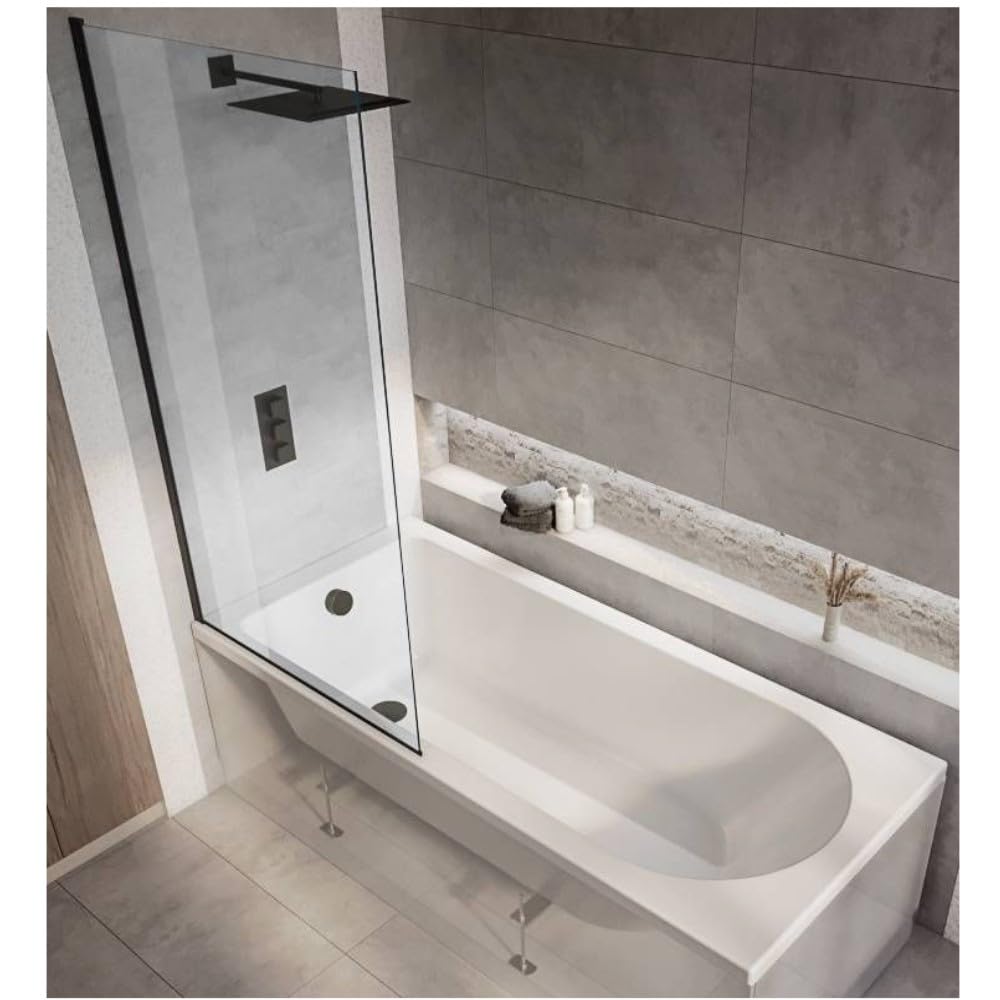 Milano Ballam White 1700mm x 700mm Single Ended Round Shower Bath Black Screen