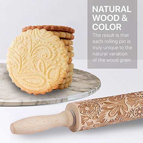 Flexzion Embossed Rolling Pins With Patterns For Baking, 7.7-Inch Engraved Wooden Rolling Pin With Snowflake Flower Pattern Rolling Pin For Baking Pastry Pizza Dough Fondant Cookie Pie Crust Pasta #TOP1