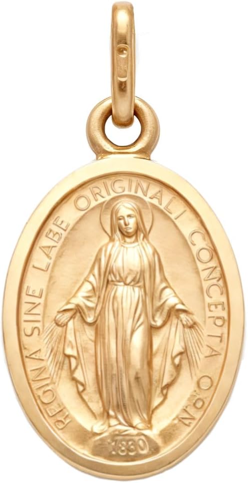 Child's Small Solid 9ct Gold Miraculous Medal Catholic Pendant - 12mm x 9mm Miraculous Medal PENDANT ONLY with Jewellery Gift Box
