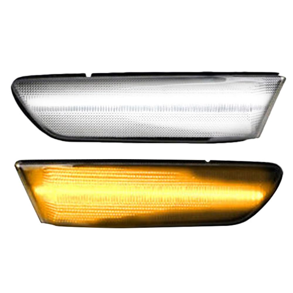 MASO 2 luces de posición laterales LED de coche, blanco (iluminación constante) + amarillo (dinámica secuencial), compatible con In-fin-iti G35 2 puertas par 2003-2007, carcasa transparente