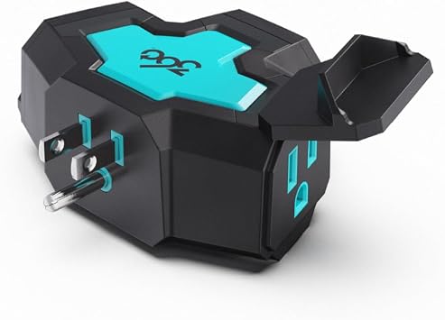 Heavy-Duty 3-Outlet Outdoor Adapter PowerHub - Aqua/Grey