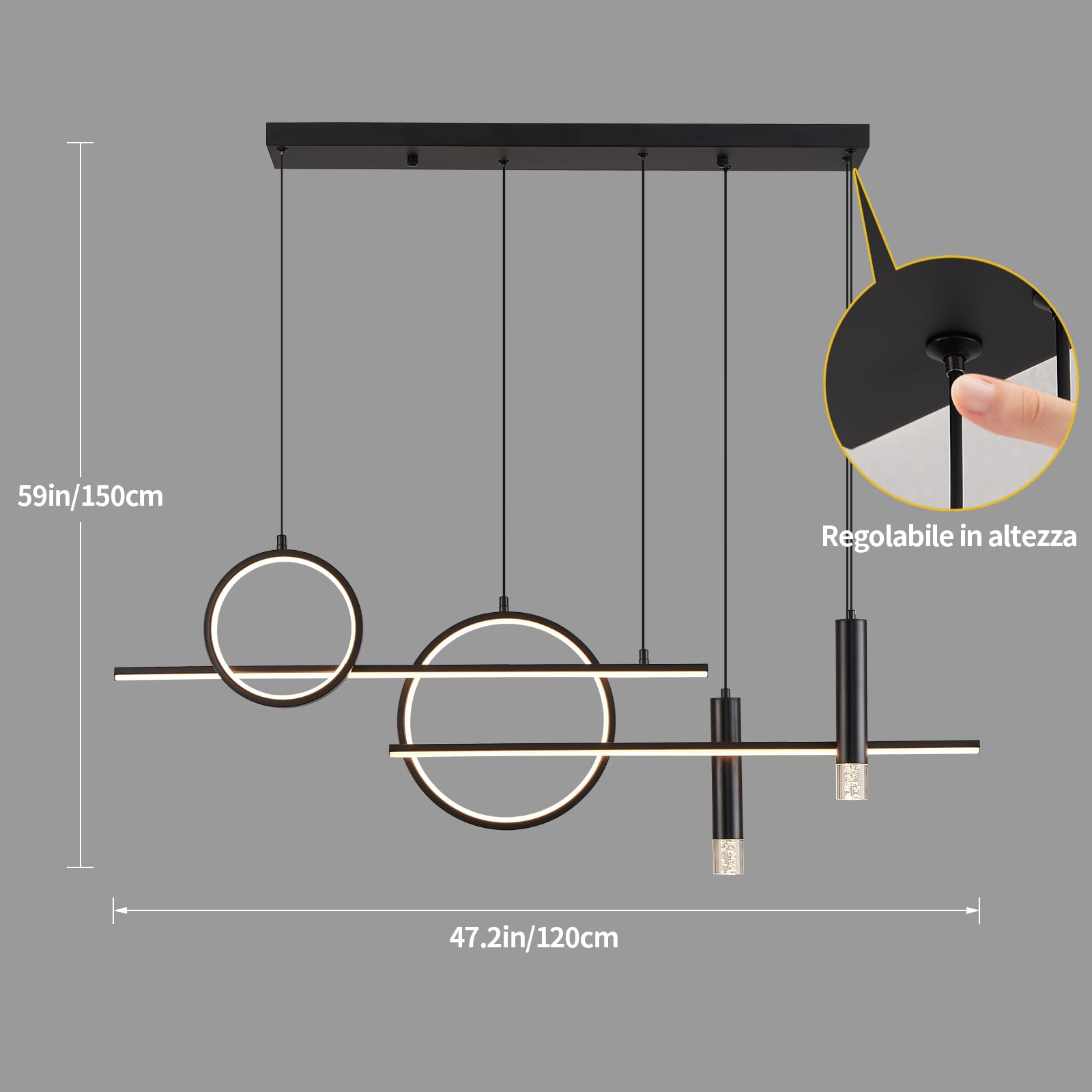 Lampadario Led Sospensione, Lampada a sospensione Moderna, 120cm Tavolo da pranzo Lampadario,Lineare Sospensione Dimmerabile Con Telecomando, Soggiorno, Cucina, Sala da pranzo,Bar (60W)