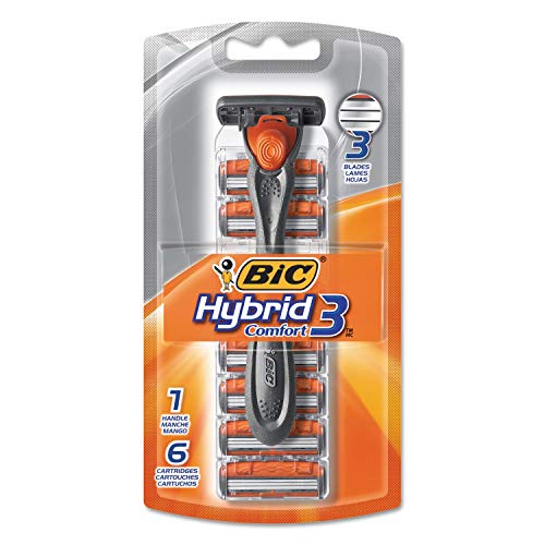 BIC Hybrid 3 Comfort Men's Disposable Razor, 1 Handle 6 Cartridges (2 Pack)