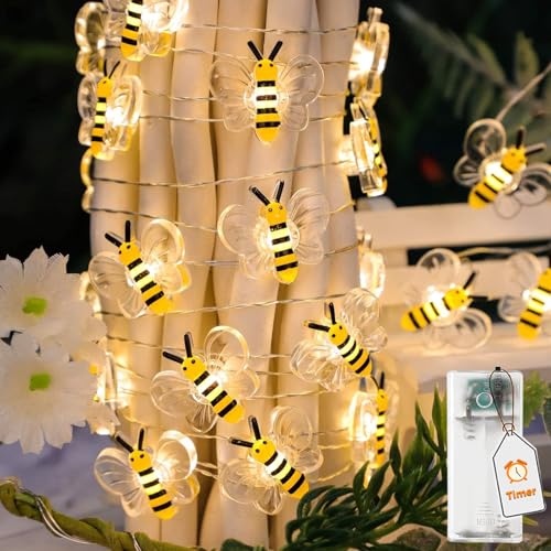 ALEGRE LED Biene Lichterkette, 2M 20 Biene LED Lichterkette Batterie mit Timer, Bienen Deko Lichterâ€¦ – Miniatur