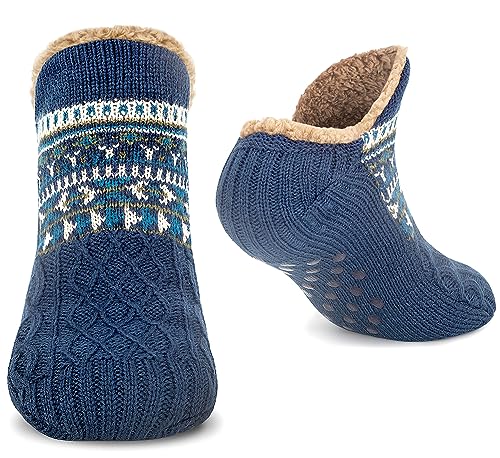 Image of Women Knitted Slipper Socks Cozy Sherpa Fuzzy Socks Non Slip Socks Winter Indoor Double Layer Bedroom Slipper Socks