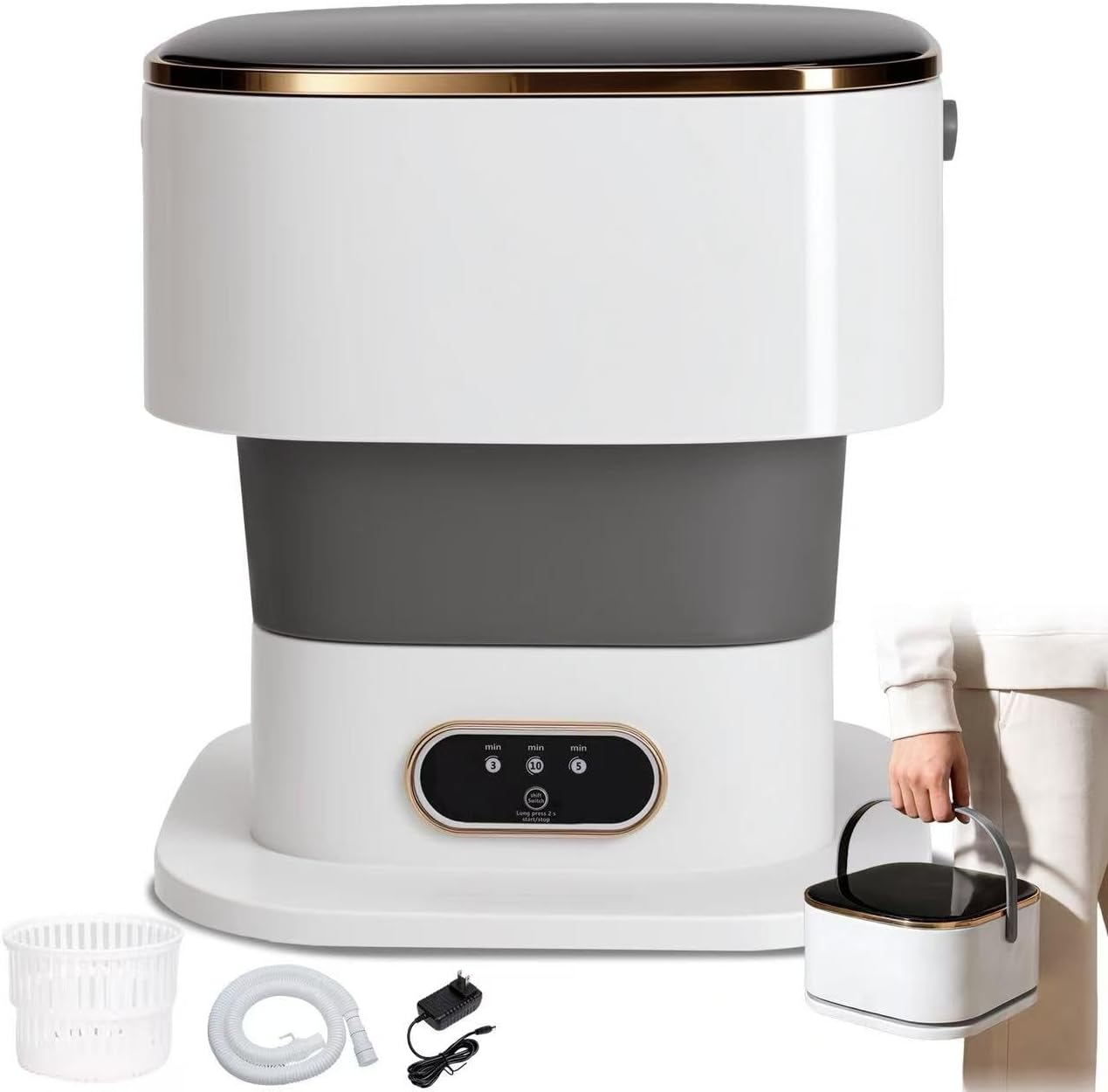 Portable Washing Machine Mini Washer for Apartments - Compact, Foldable Countertop Clothes Washer & Dryer Combo, Small Lavadora Portatil, Handheld Laundry Machine (Gray)