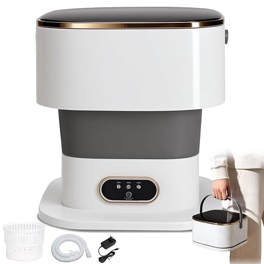 Portable Washing Machine Mini Washer for Apartments - Compact, Foldable Countertop Clothes Washer & Dryer Combo, Small Lavadora Portatil, Handheld Laundry Machine (Gray)