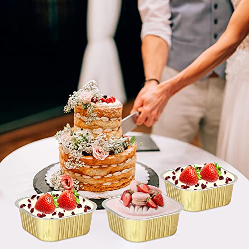 LNYZQUS Mini Cake Pans with Lids and Spoons,10oz Disposable Small Foil Baking Tins,40 Pack Individual Cake Containers for Home Bakers Bake Sales-Gold,4x4 Square by LNYZQUS - Image 7