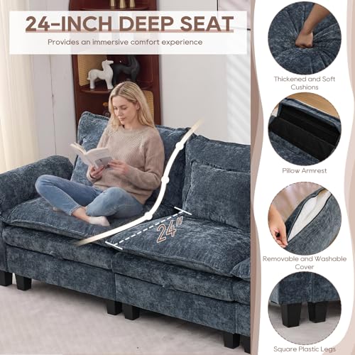 Image of IPKIG 151 inch Modular Cloud Couch with Storage, U Shaped Sectional Sofa with Ottoman & Pillow, Chenille Deep Seat Sectional Couches for Living Room, Apartment, Blue