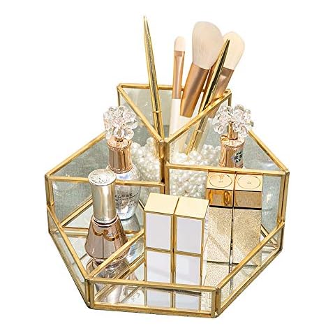 SLHEQING Makeup Organizer Beauty Organizer Black Glas Pinselhalter Retro Kosmetikbox Cover