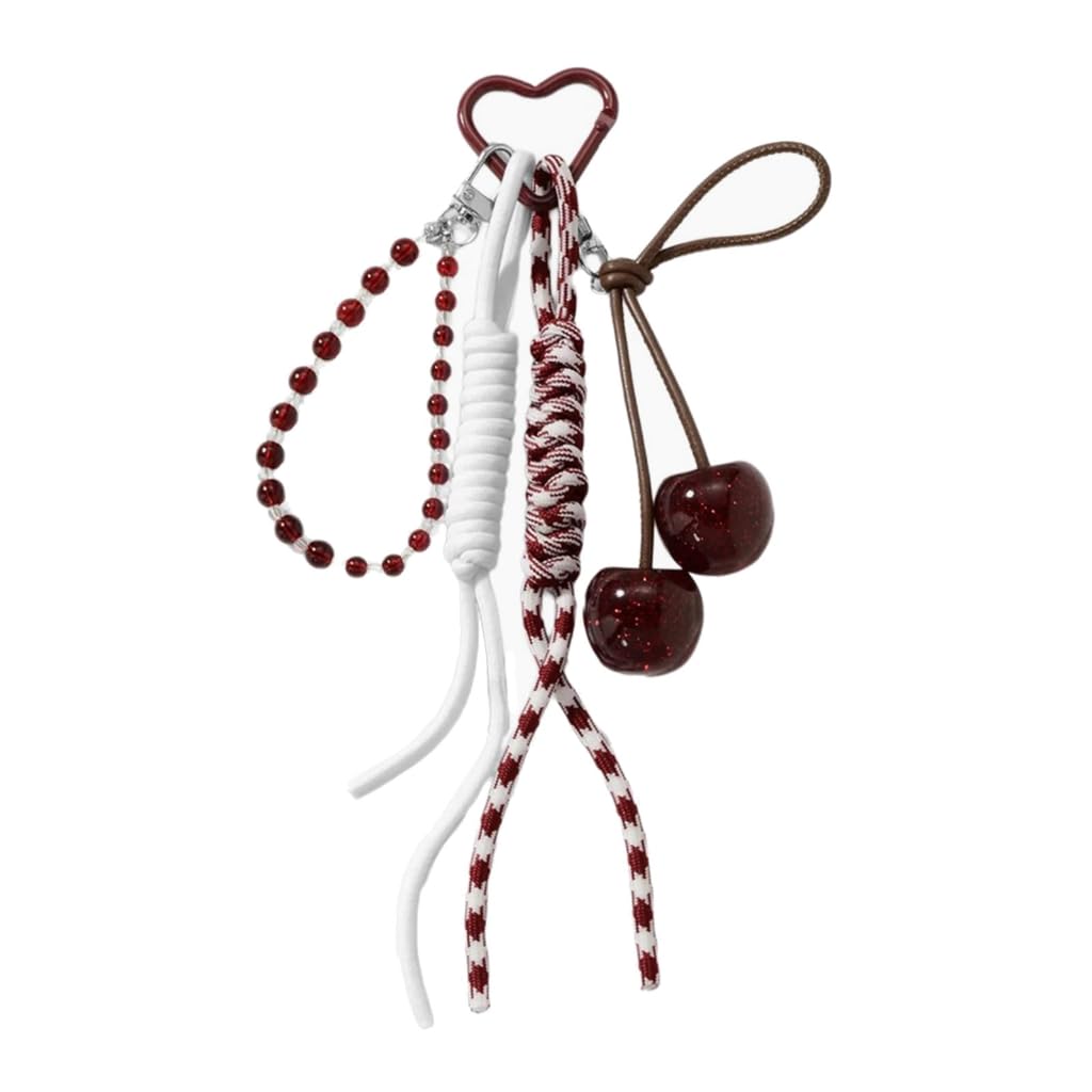 GMBYLBY Fashionable Fruit Keychain For Daily Use Soft Braided Rope With Alloy Detail Bead Bag Charm Key Holder Bags