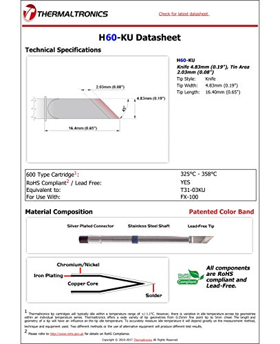 Image of Thermaltronics H60-KU Knife 4.83mm (0.19in), Tin Area 2.03mm (0.08in) interchangeable for Hakko T31-03KU