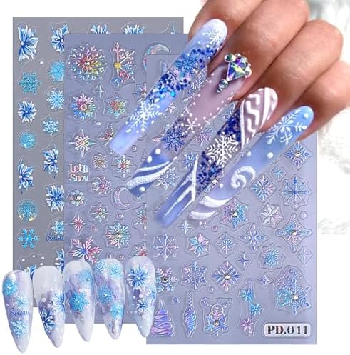 Snowflake Nail Stickers for Nail Art 5D Embossed Winter Snowflake...