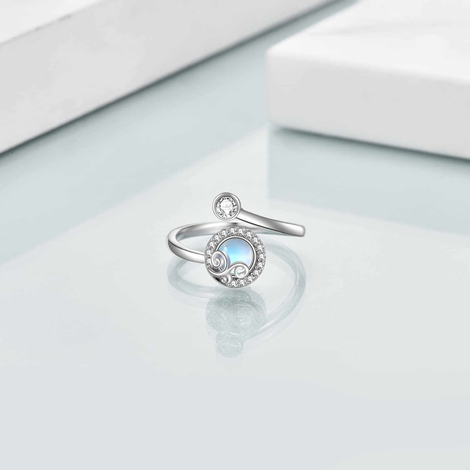 POPLYKE Angst Spinner Ringe Sterling Silber Fidget Ring Verstellbare Drehbare Ringe Drehbare Stimmungsringe für Frauen Stress abbauen