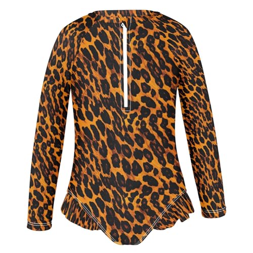 Animal Print Leopard Girls Long Sleeve Swimsuit UPF 50+ Rashguard Swimwear One Piece Bathing Suit for 3-12 212166044