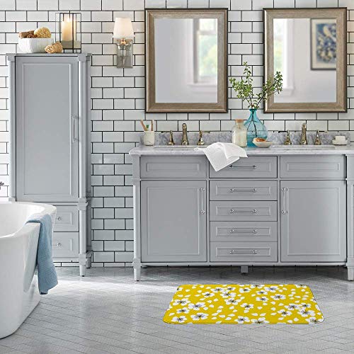 Tapis de douche lavable en machine grand format velours jaune - 4
