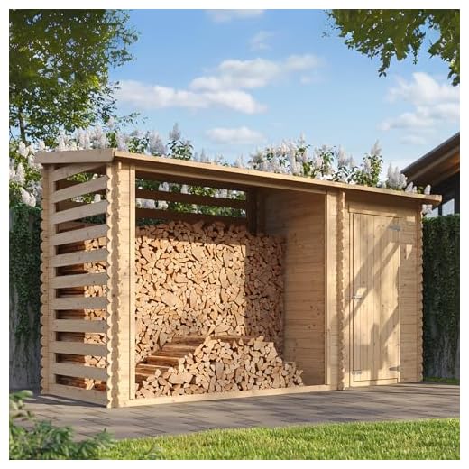 TIMBELA M205 Abri de Jardin+ Chalet pour vélos/Bucher/Abri conteneur - Cabane de Jardin avec Toit Plat - 344 x 130 cm - 2,54 m2+1,1 m2