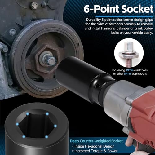 image for Sunluway For Honda Crank Pulley Tool 19mm Harmonic Balancer Socket & 5