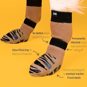 DOK TigerToes Premium Non-Slip Dog Socks for Hardwood Floors - Extra-Thick Grip That Works Even When Twisted - Prevents Licking, Slipping, and Great for Dog Paw Protection (Cool Caramel, Large) DOK TigerToes Premium Non Slip Dog Socks for Hardwood Floors Extra Thick Grip That Works Even When Twisted Prevents Licking Slipping and Great for Dog Paw Protection Cool Caramel Large